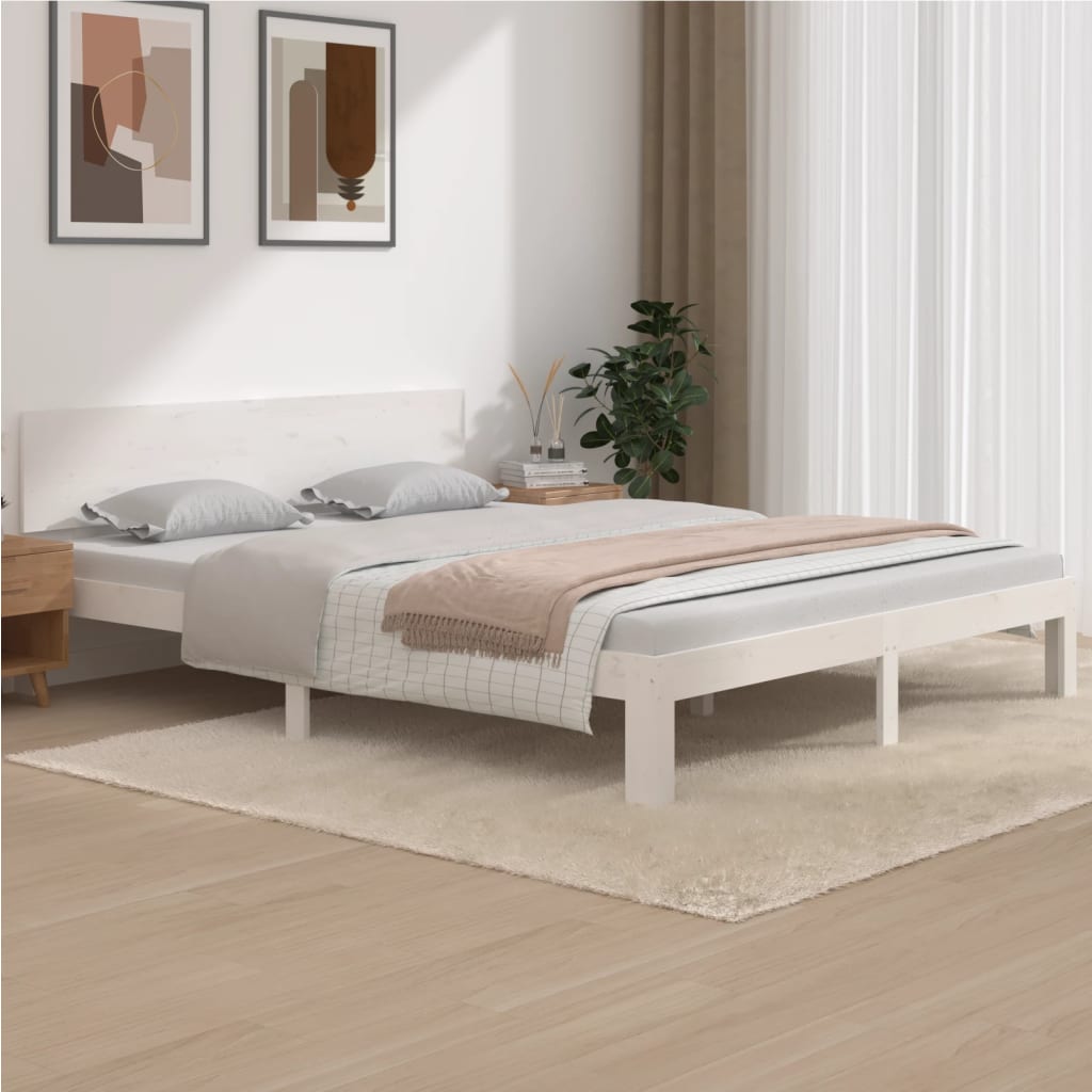 Bed frame without mattress white solid pine wood 160x200 cm