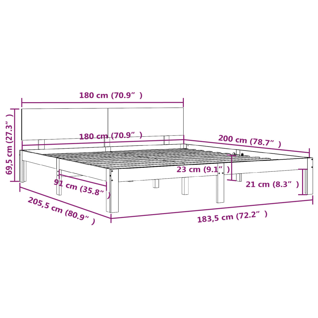 Bed frame without mattress 180x200 cm