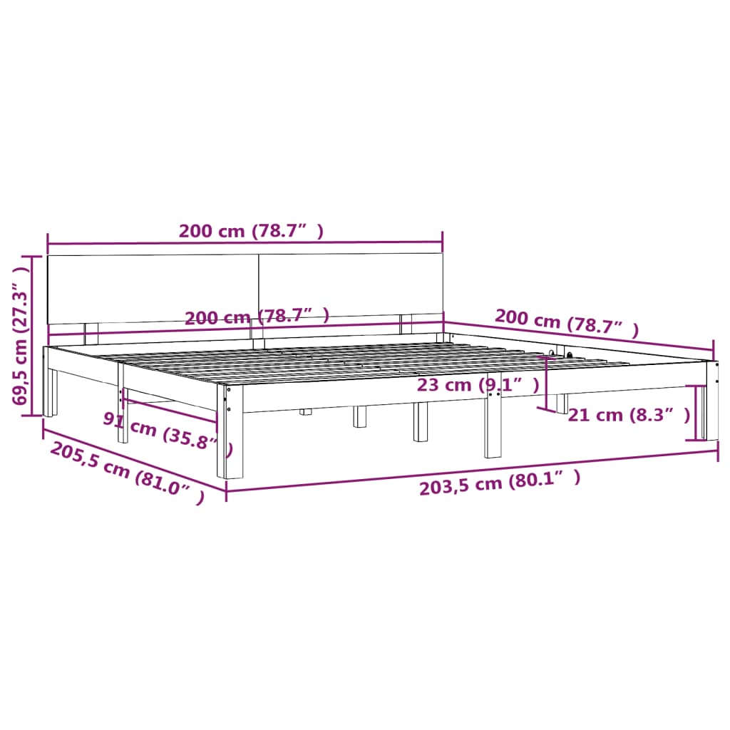 Bed frame without mattress solid pine wood 200x200 cm