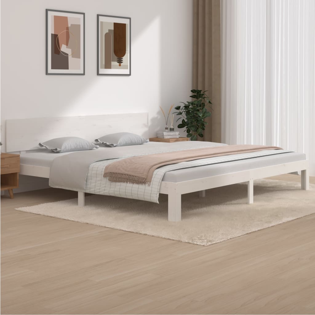 Bed frame without mattress white solid pine wood 200x200 cm