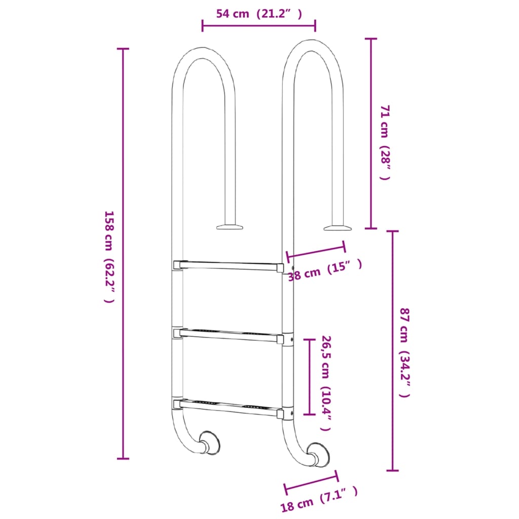 Échelle de piscine 54x38x158 cm acier inoxydable 304