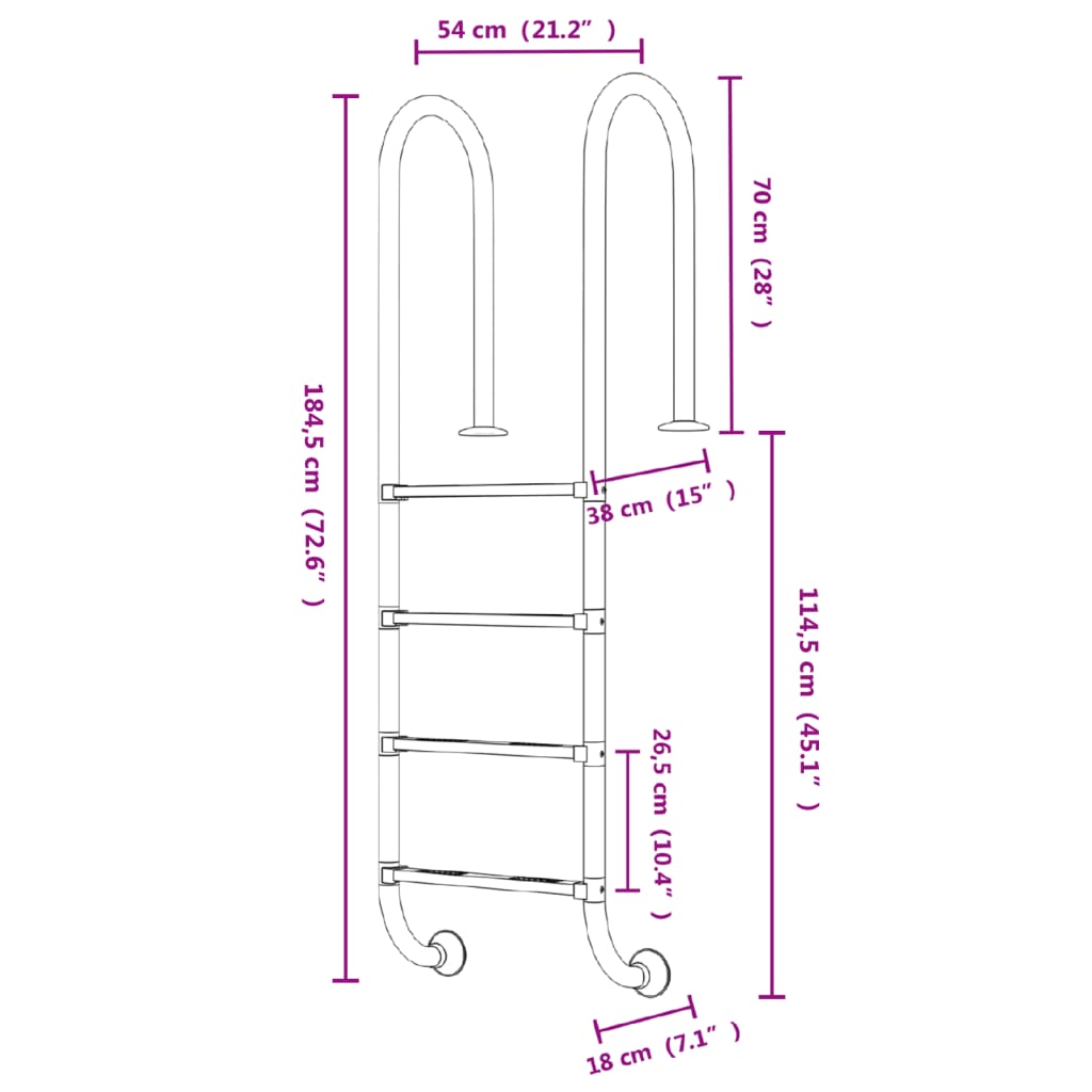 Échelle de piscine 54x38x184,5 cm acier inoxydable 304