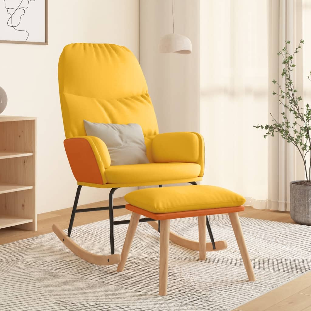 Chaise à bascule avec repose-pied Jaune moutarde Tissu