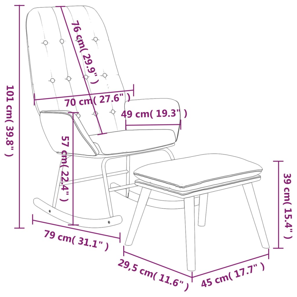 Chaise à bascule avec repose-pied Noir Tissu