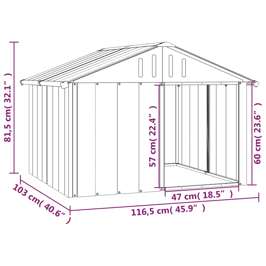 Niche pour chien Anthracite 116,5x103x81,5 cm Acier galvanisé