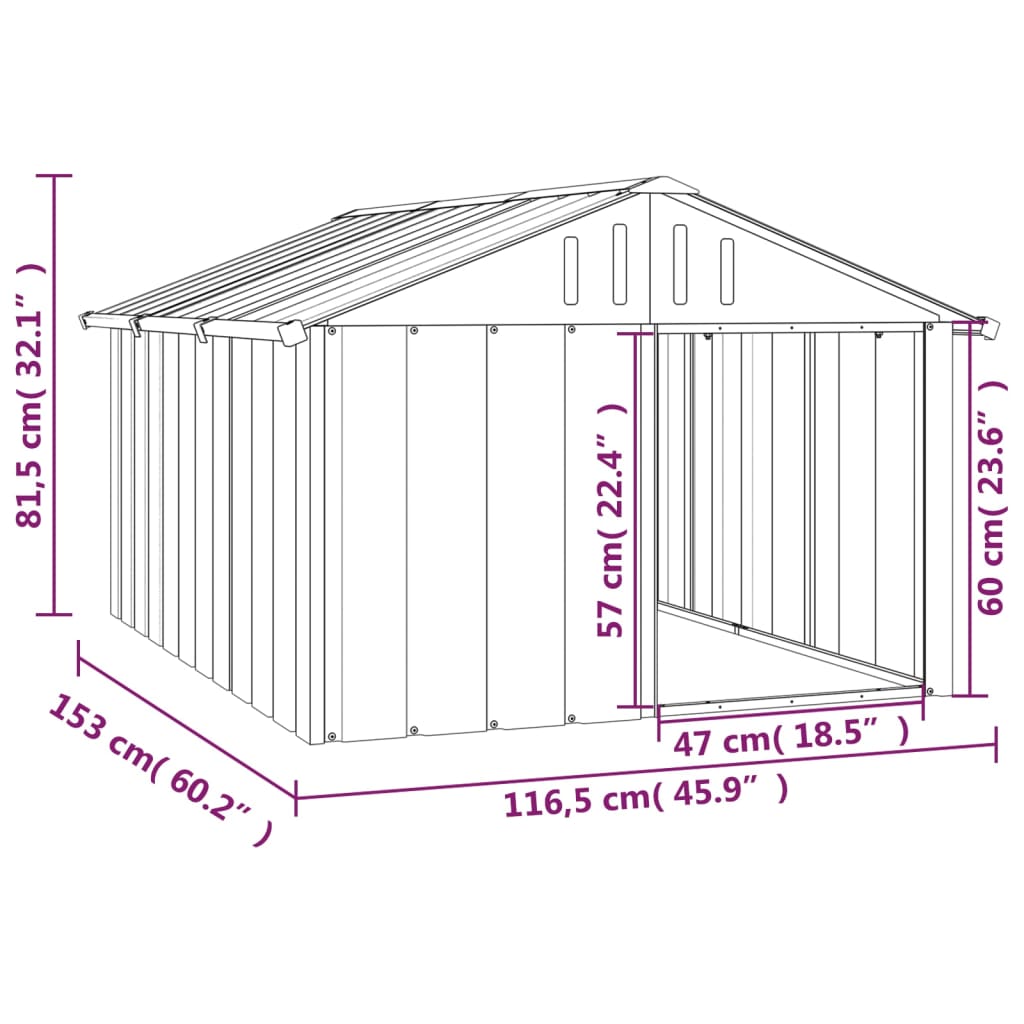 Hundehütte Grau 116,5x153x81,5 cm Verzinkter Stahl