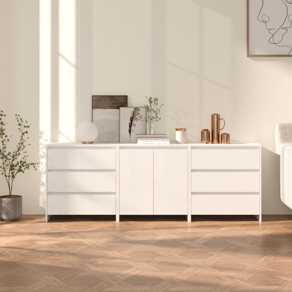 Buffets 3 pcs Blanc Bois d'ingénierie