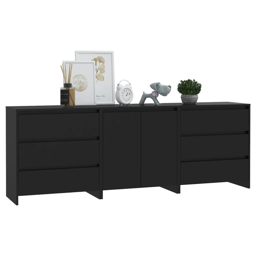 Buffets 3 pcs Noir Bois d'ingénierie