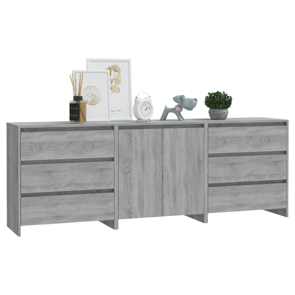 Sideboards 3 Stk. Sonomagrau Holzwerkstoff