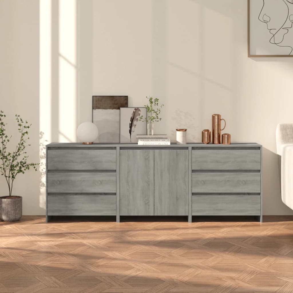 Sideboards 3 Stk. Sonomagrau Holzwerkstoff