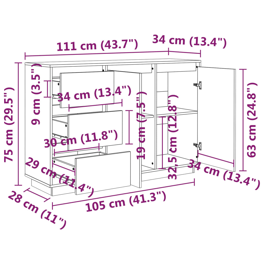 Buffet 111x34x75 cm Bois massif de pin