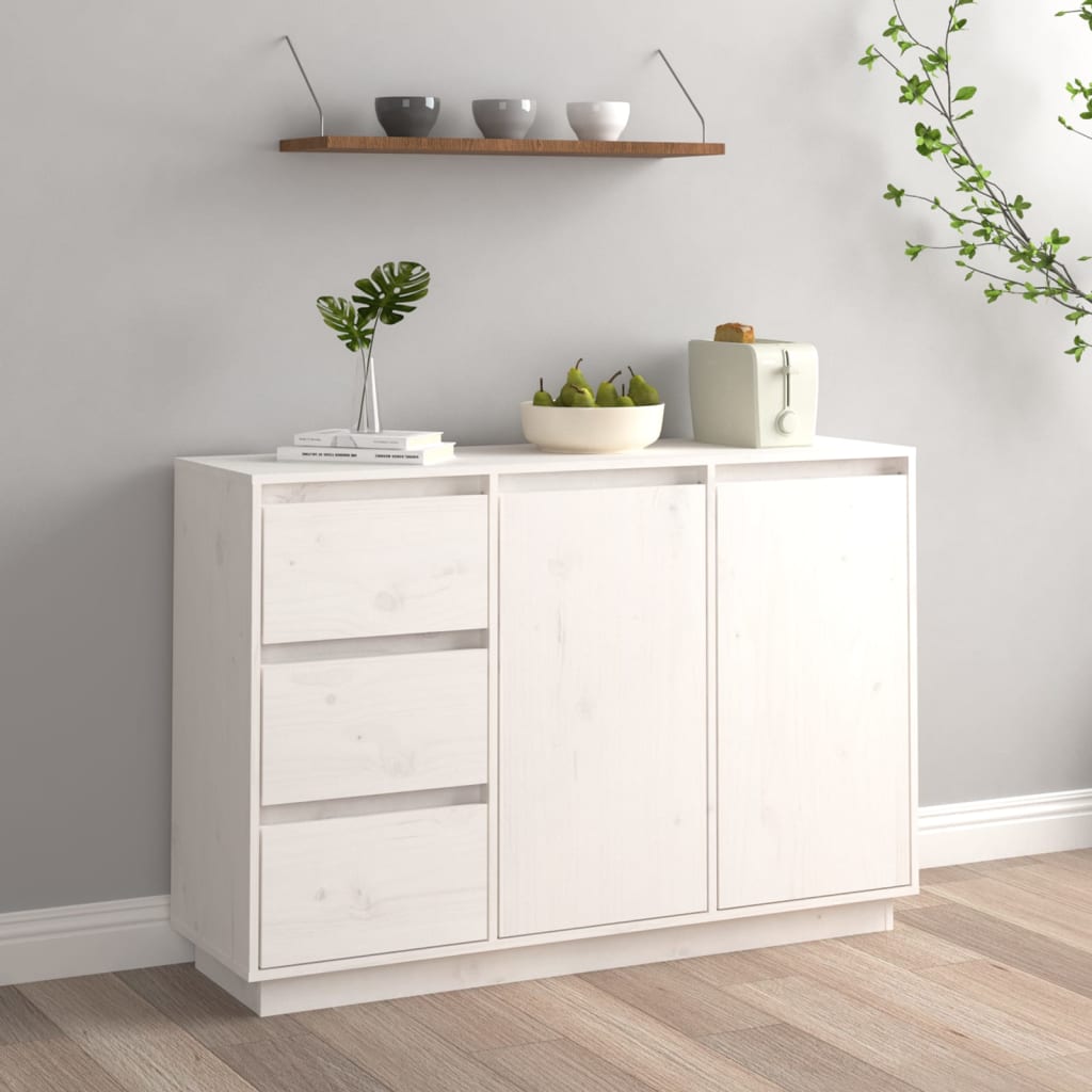 Buffet Blanc 111x34x75 cm Bois massif de pin