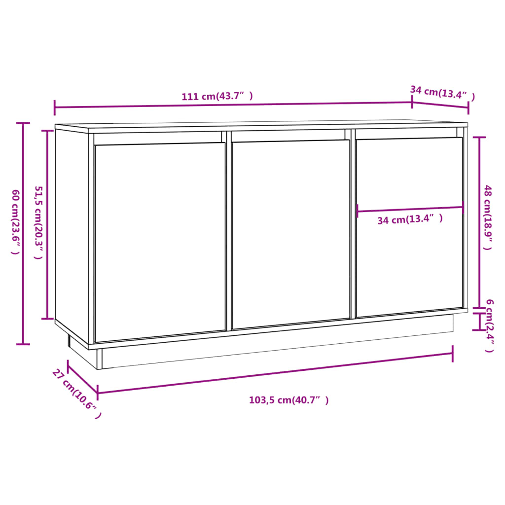 Buffet Blanc 111x34x60 cm Bois massif de pin