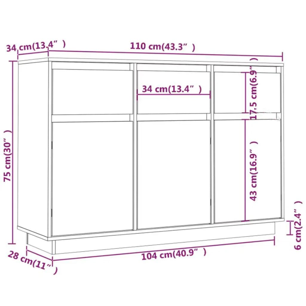 Buffet 110x34x75 cm Bois massif de pin