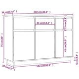 Weißes Sideboard 110x34x75 cm aus massivem Kiefernholz