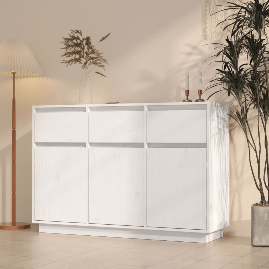 Weißes Sideboard 110x34x75 cm aus massivem Kiefernholz