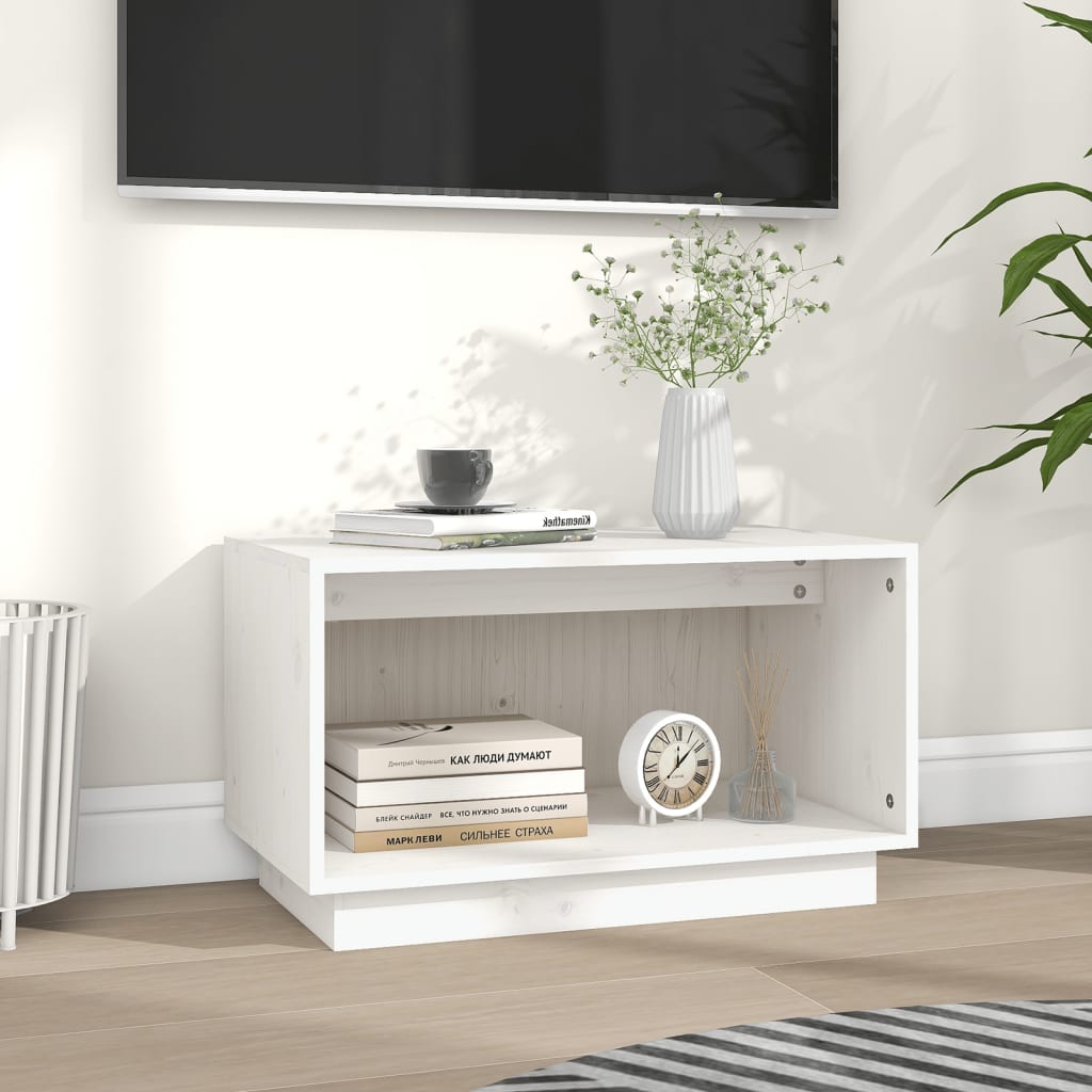 Meuble TV Blanc 60x35x35 cm Bois de pin massif