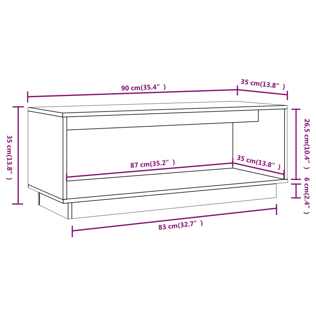 Meuble TV 90x35x35 cm Bois de pin massif