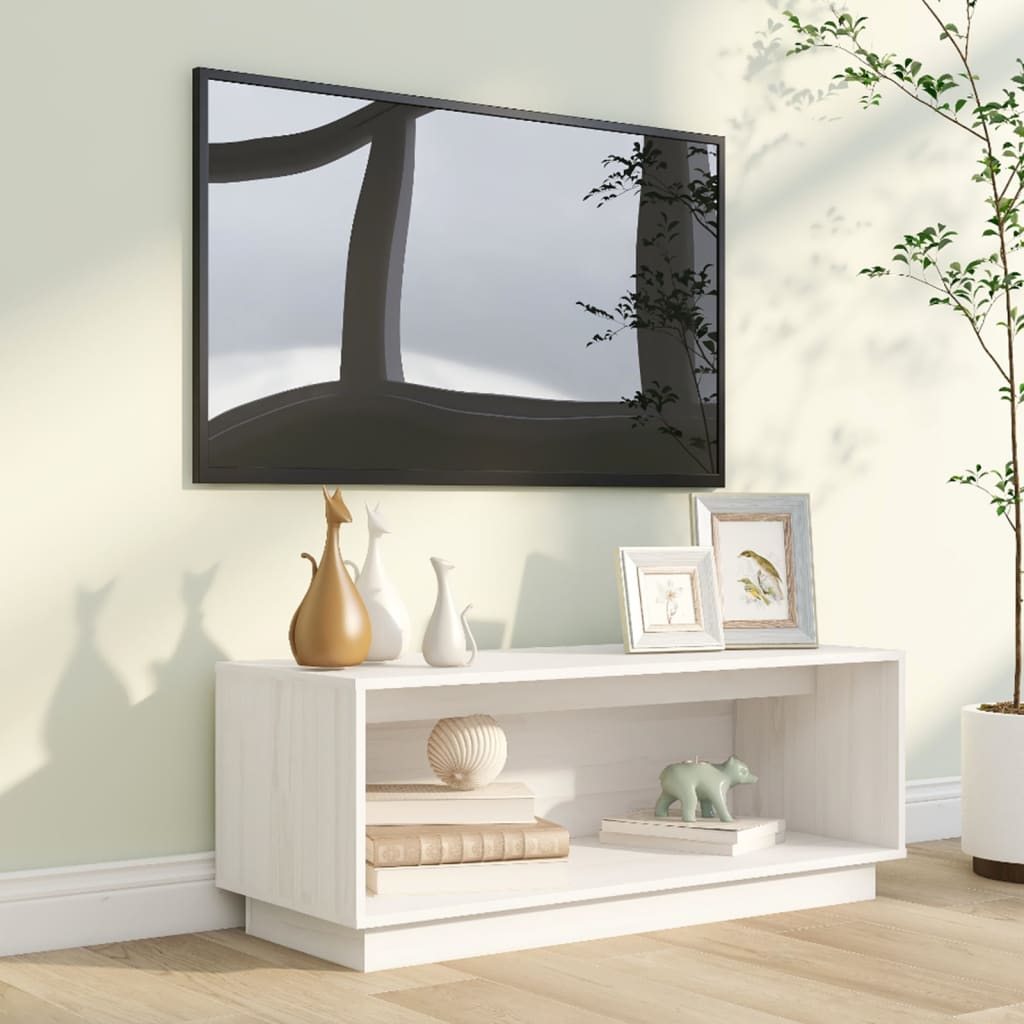 White TV cabinet 90x35x35 cm Solid pine wood