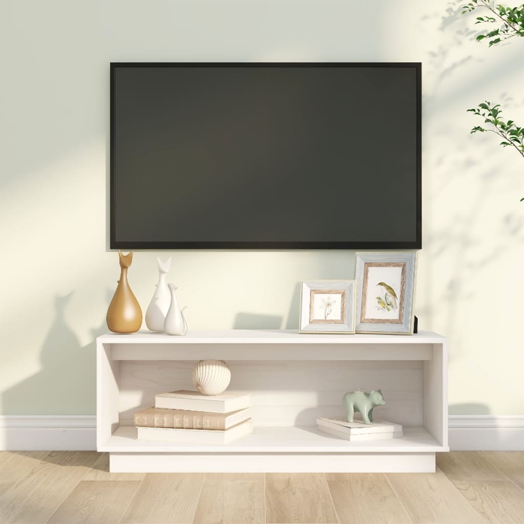 White TV cabinet 90x35x35 cm Solid pine wood