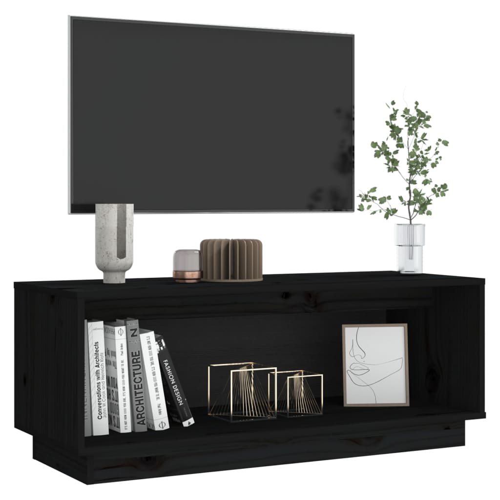 Meuble TV Noir 90x35x35 cm Bois de pin massif