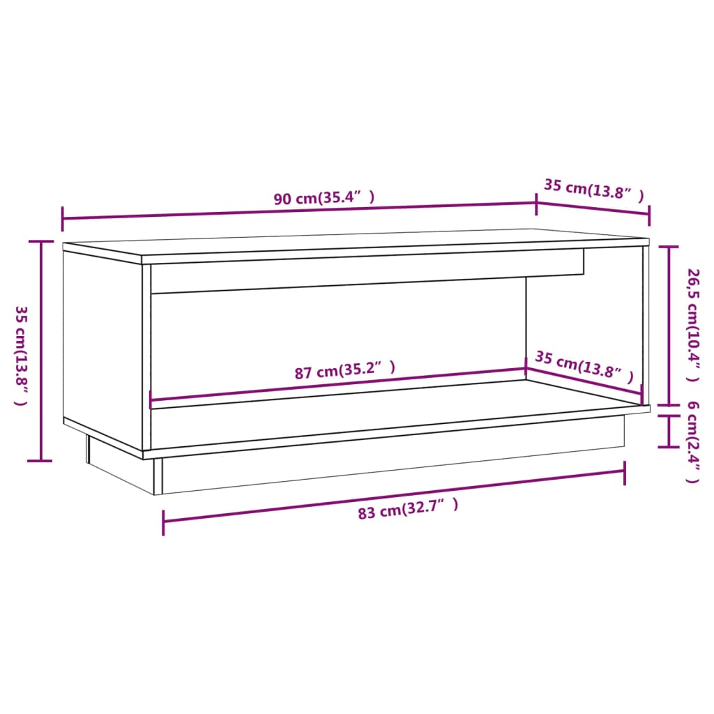 Meuble TV Noir 90x35x35 cm Bois de pin massif