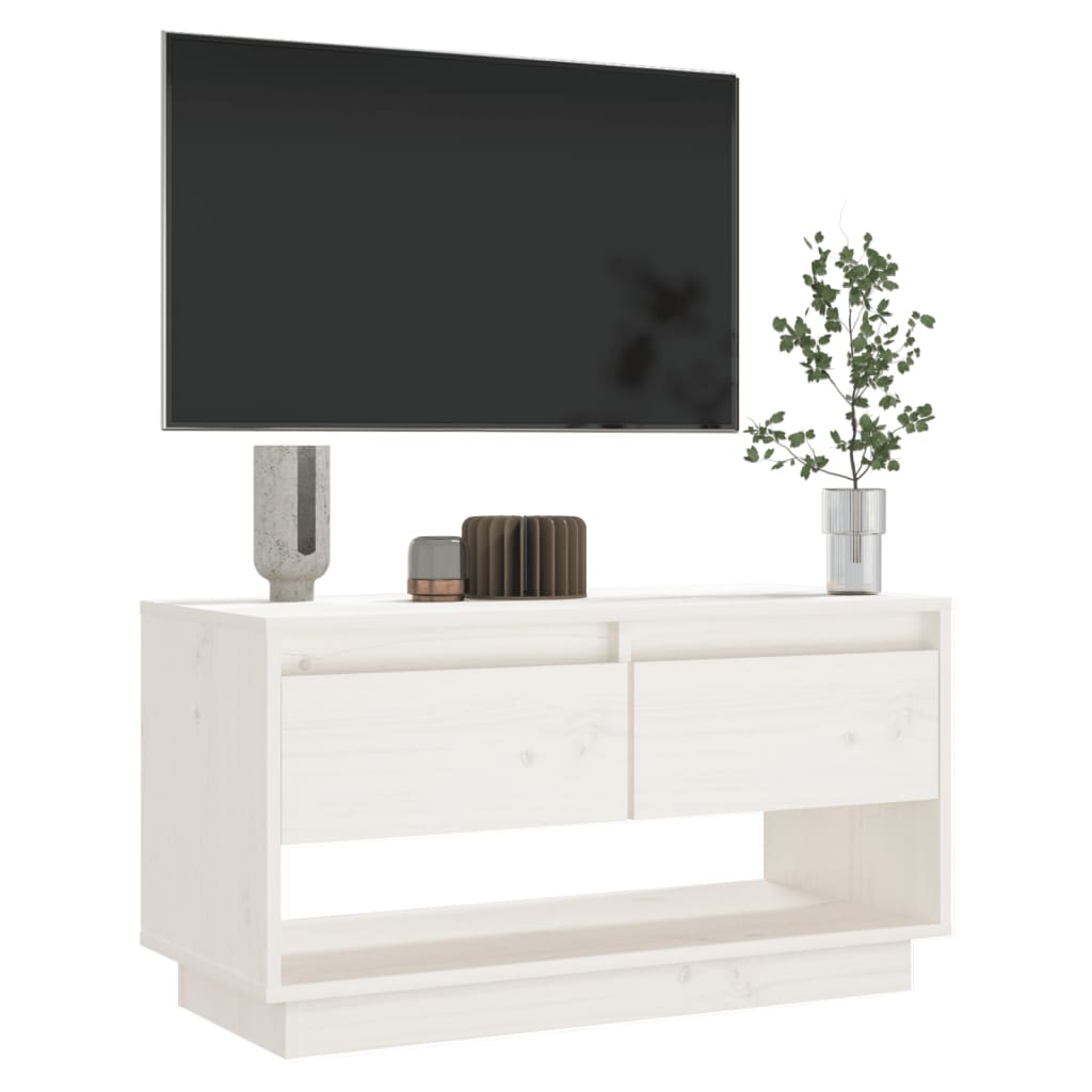 Meuble TV Blanc 74x34x40 cm Bois de pin massif