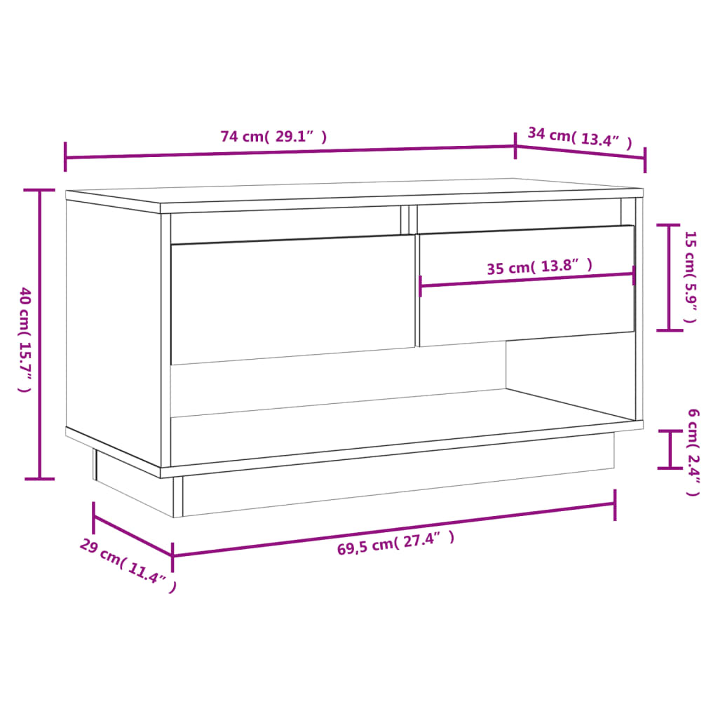 Meuble TV Blanc 74x34x40 cm Bois de pin massif