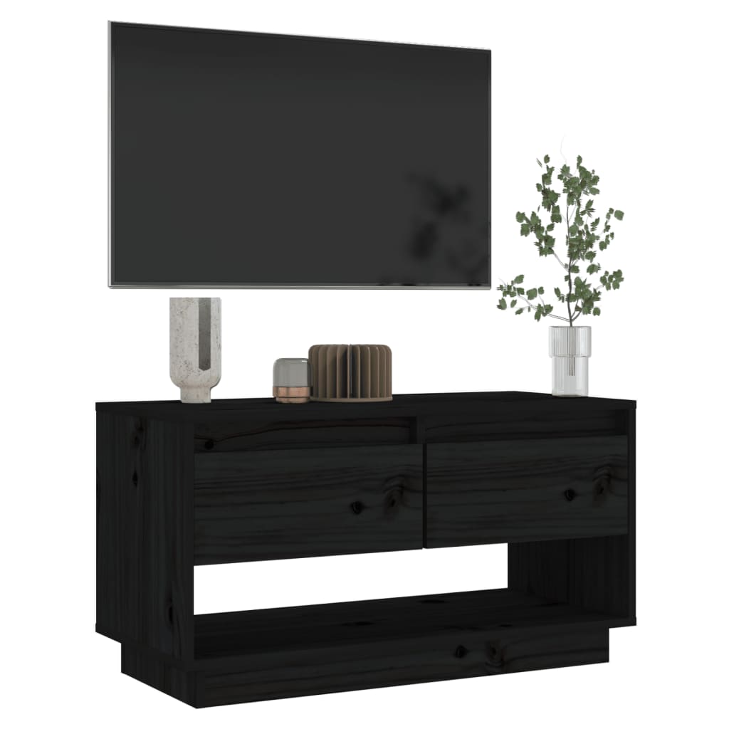 Meuble TV Noir 74x34x40 cm Bois de pin massif