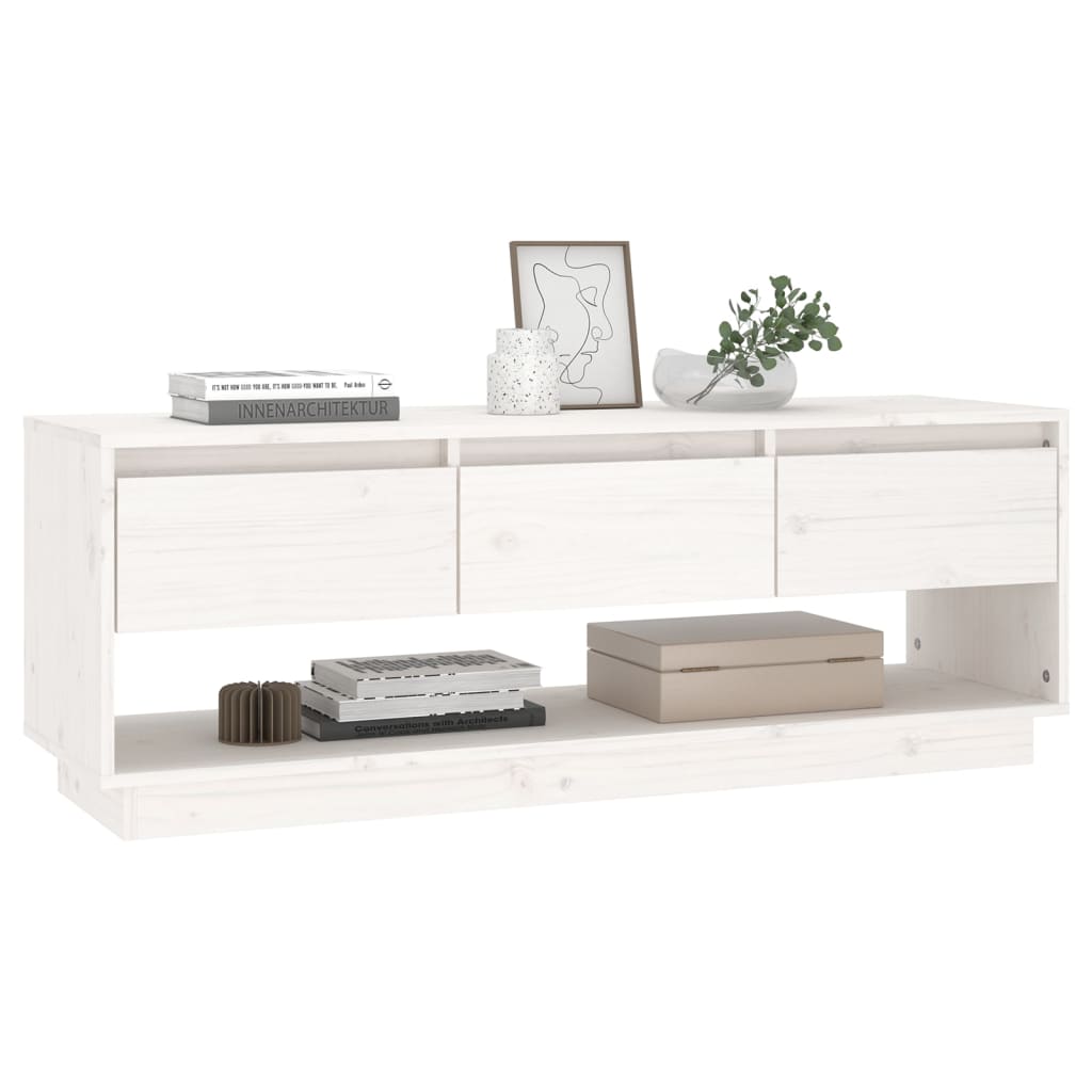 Meuble TV Blanc 110,5x34x40 cm Bois de pin massif