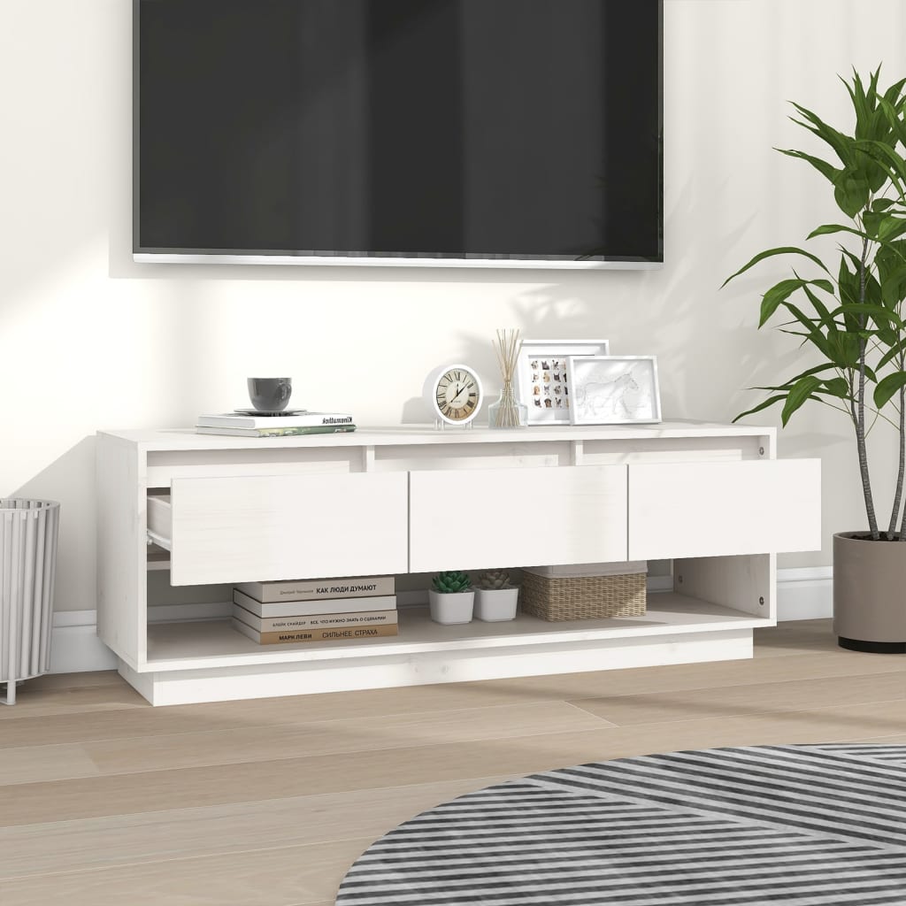 White TV cabinet 110.5x34x40 cm Solid pine wood