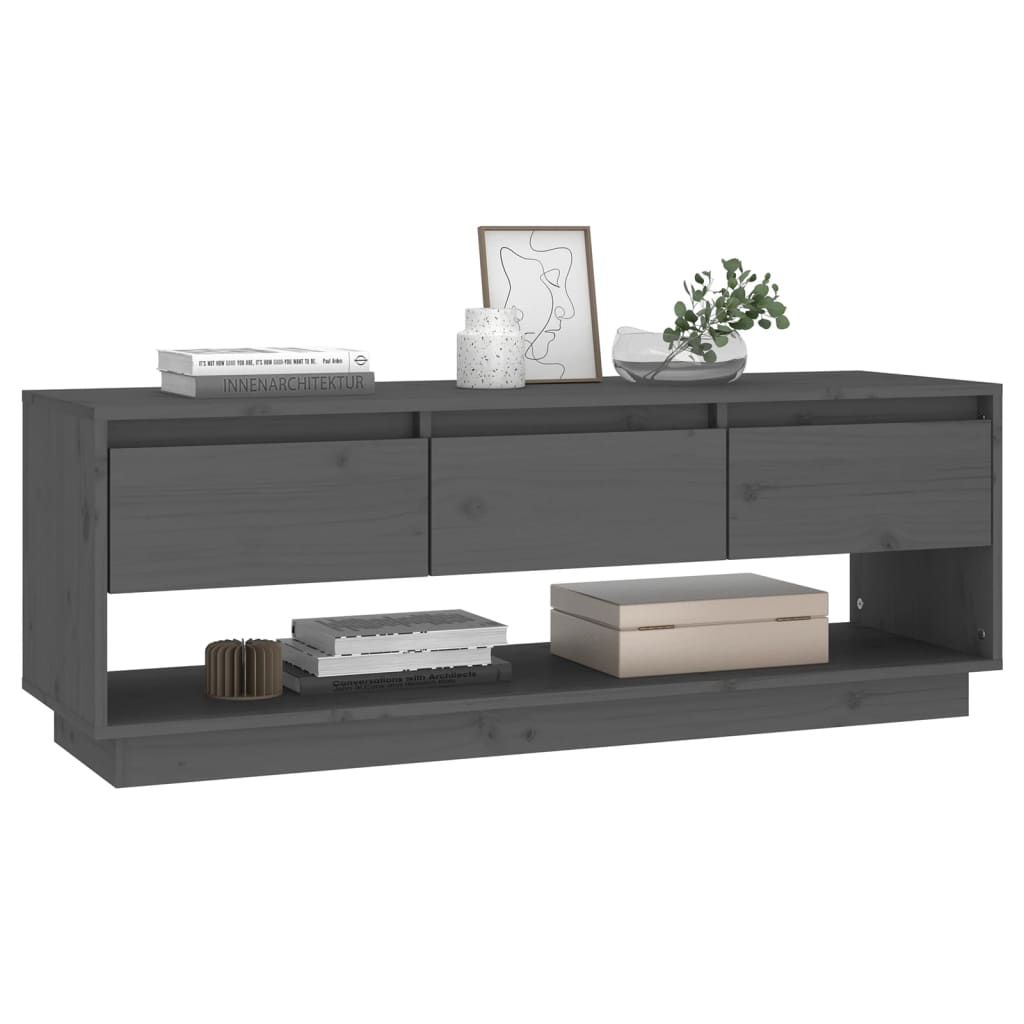 Grey TV cabinet 110.5x34x40 cm Solid pine wood