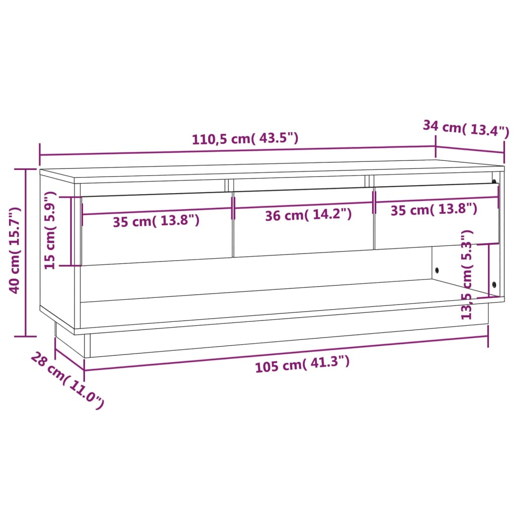 Meuble TV Marron miel 110,5x34x40 cm Bois de pin massif