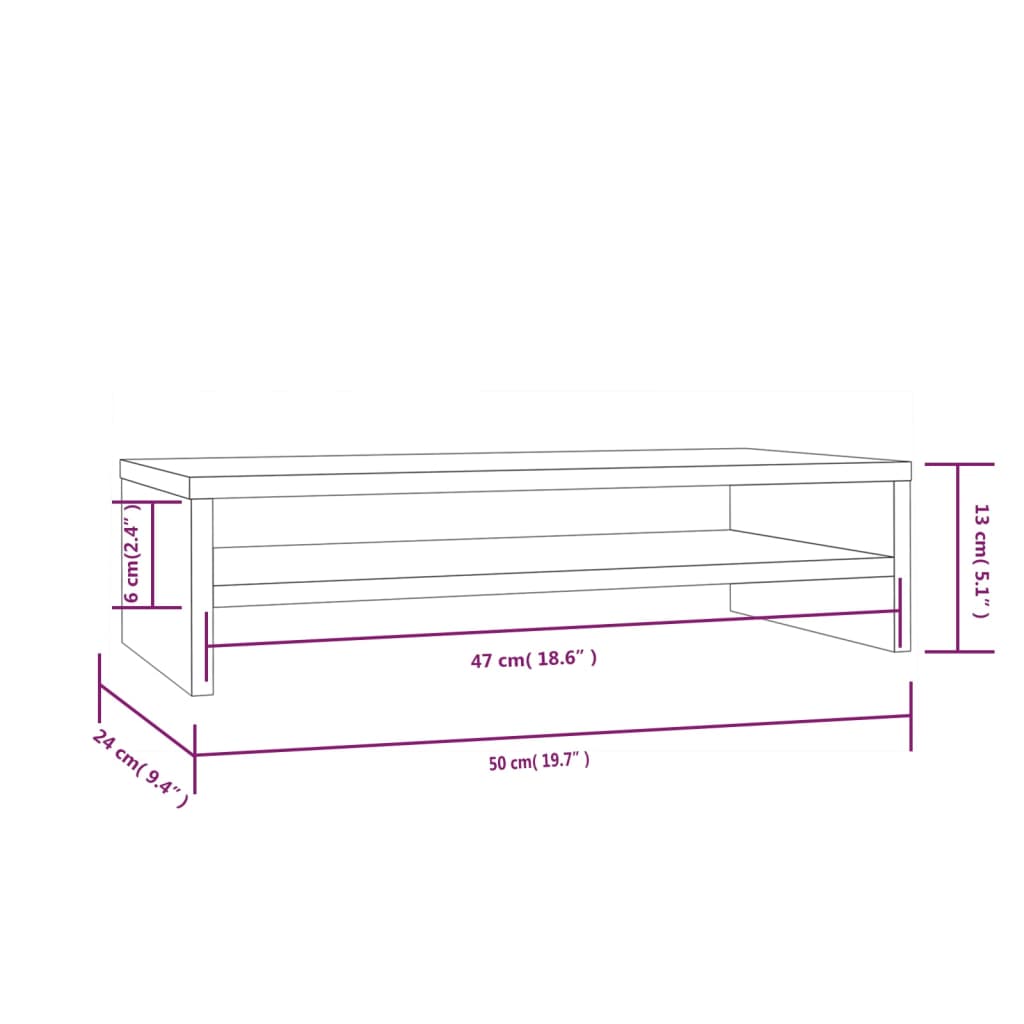 Monitor stand 50x24x13 cm Solid pine wood