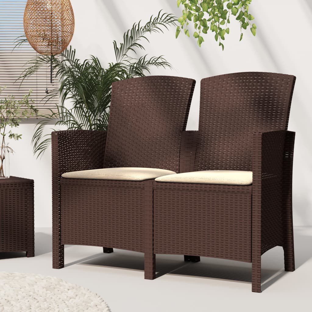 2-Sitzer-Gartenbank mit Kissen Rattan PP Braun