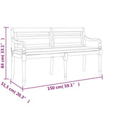 Batavia Bank mit Kissen 150 cm Massives Teakholz