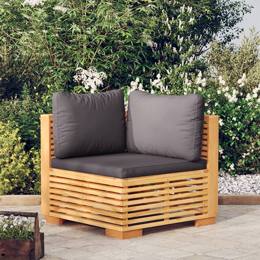 Garten-Ecksofa mit Kissen Dunkelgrau Massives Teakholz