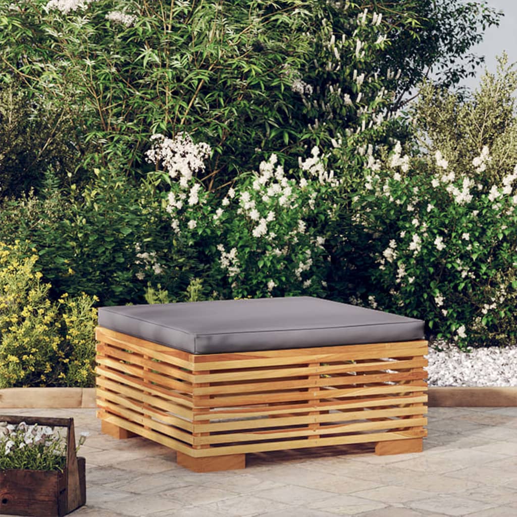 Repose-pied de jardin et coussin Gris foncé Bois de teck massif