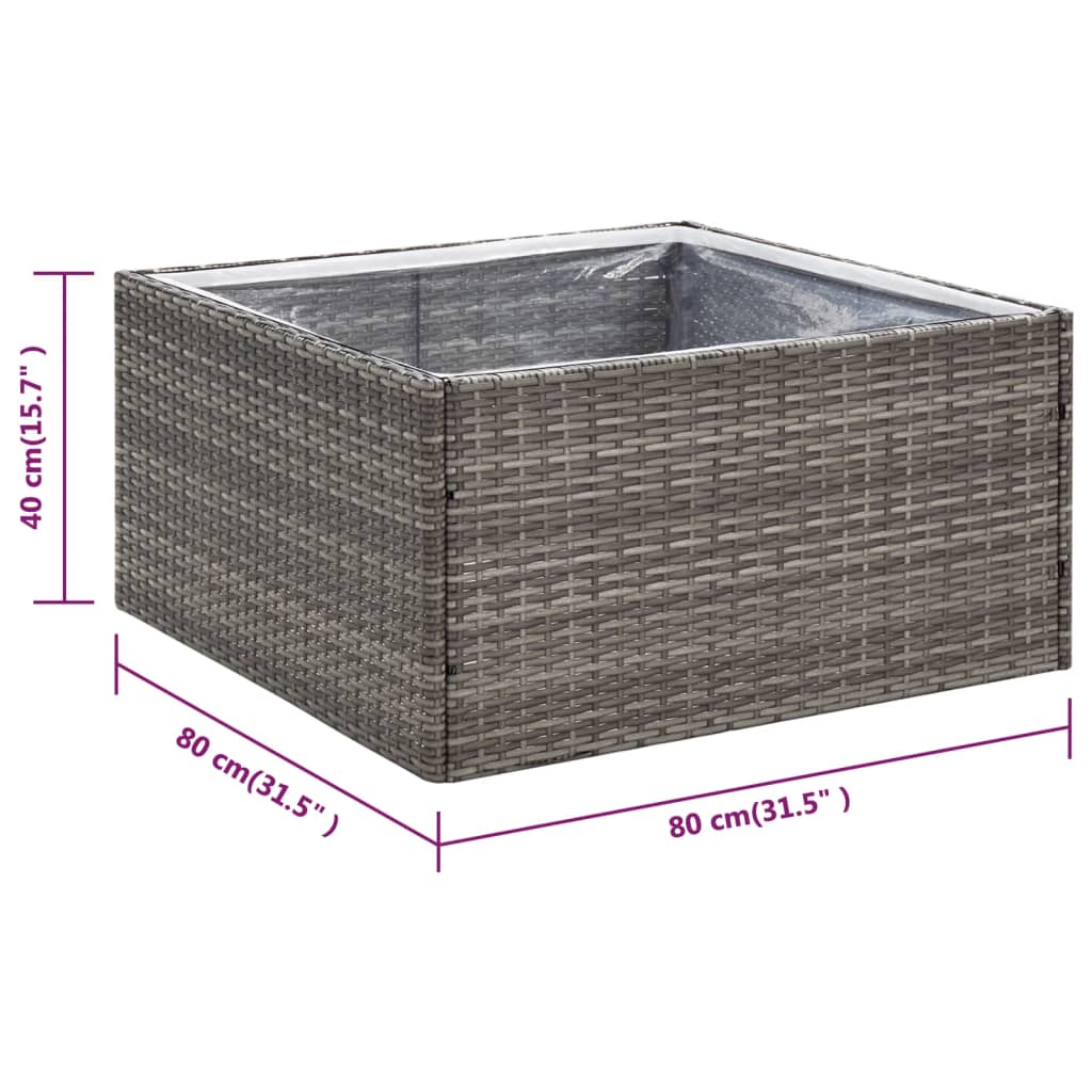 Grey Planter 80x80x40 cm Resin wicker