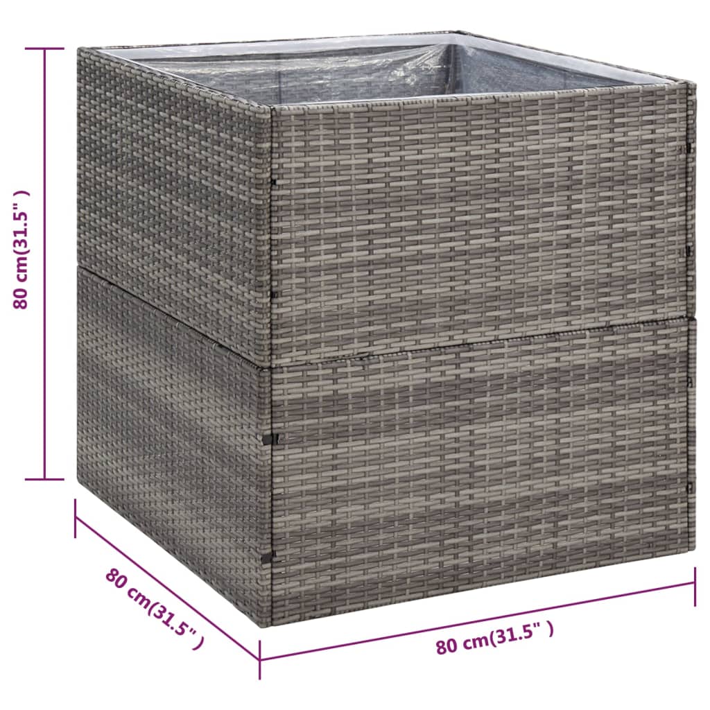 Grey Planter 80x80x80 cm Resin wicker