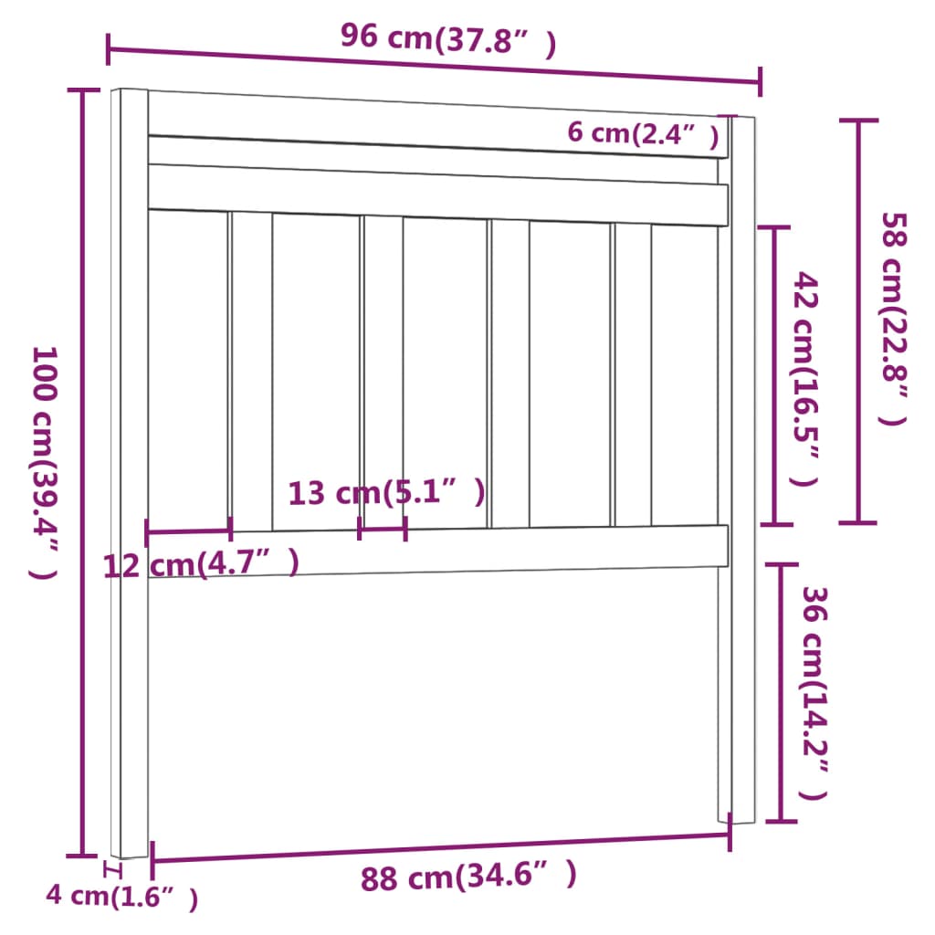 Tête de lit Blanc 96x4x100 cm Bois massif de pin