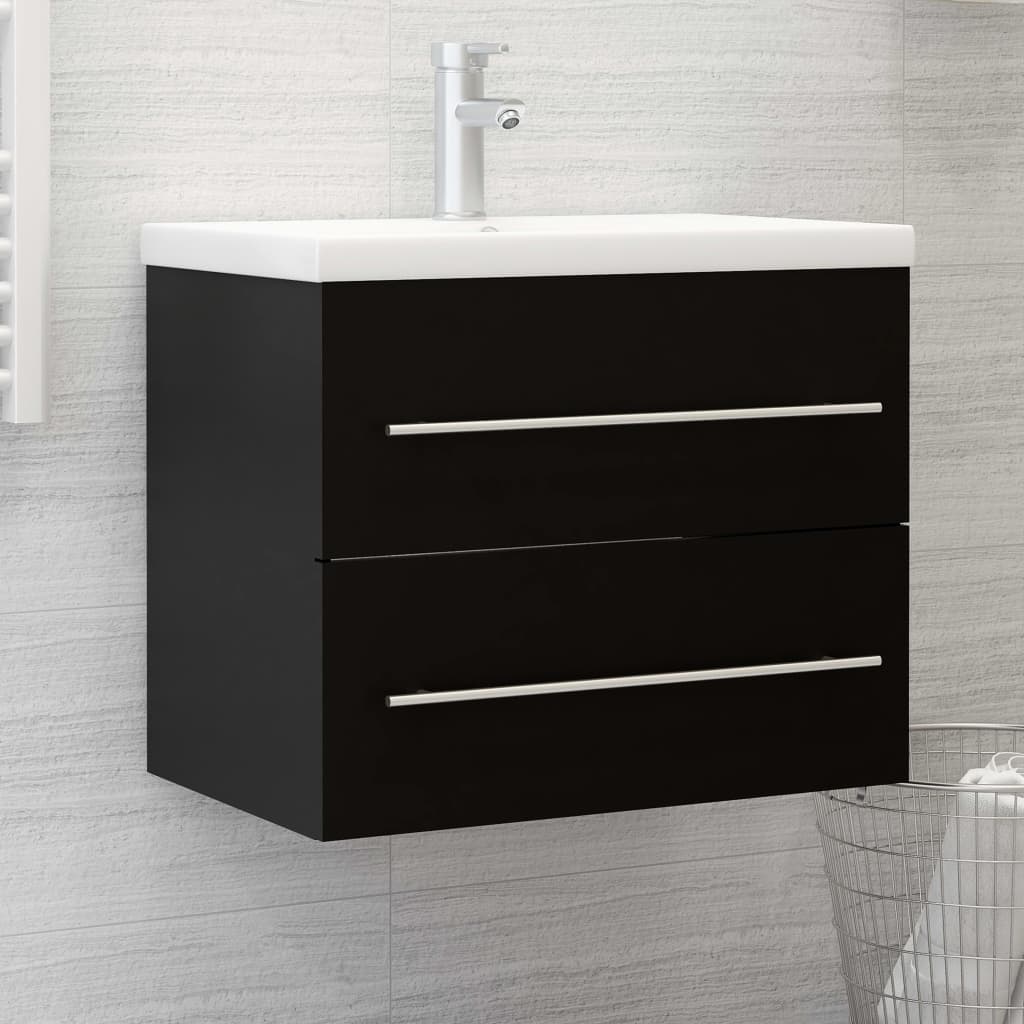 Armoire d'évier avec lavabo intégré Noir Aggloméré