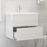 Armoire d'évier avec lavabo intégré Blanc brillant Aggloméré