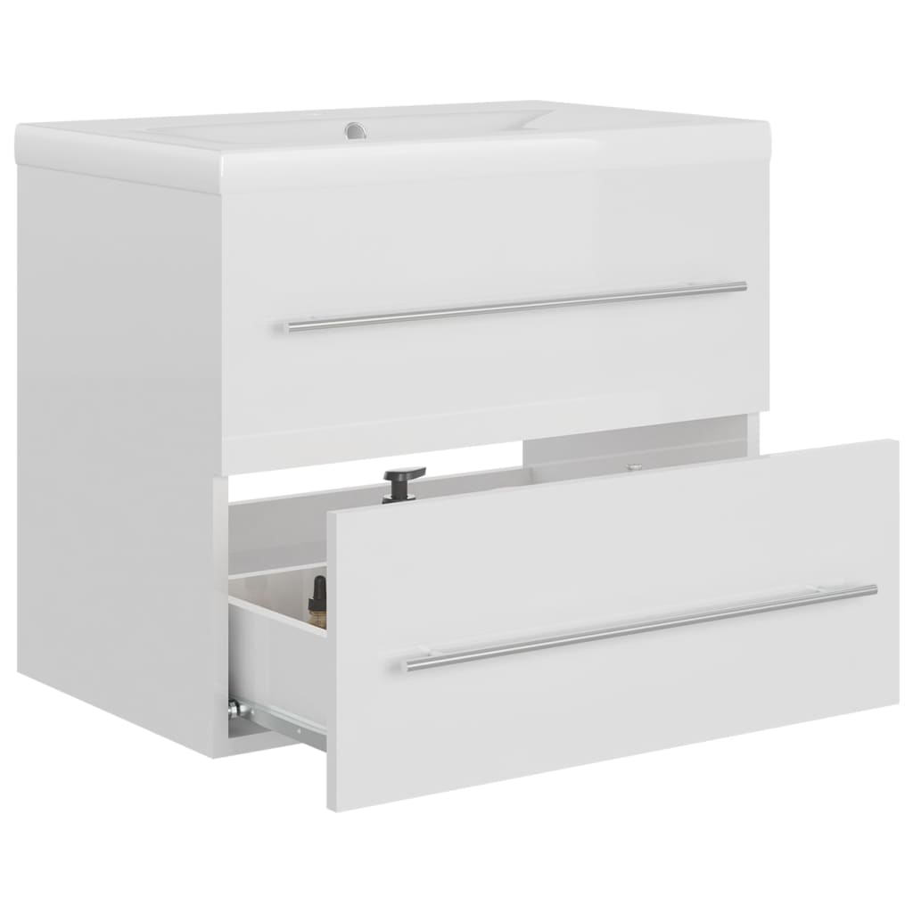 Sink cabinet with integrated washbasin Glossy white Chipboard