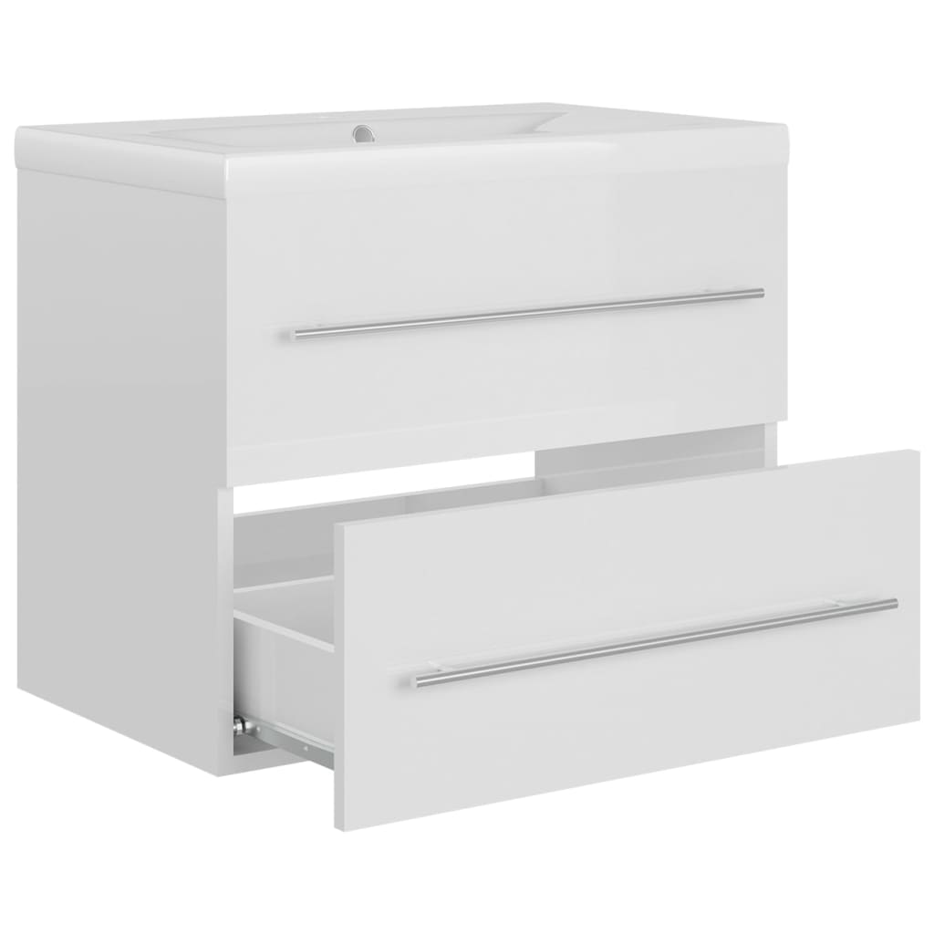 Sink cabinet with integrated washbasin Glossy white Chipboard