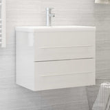 Sink cabinet with integrated washbasin Glossy white Chipboard