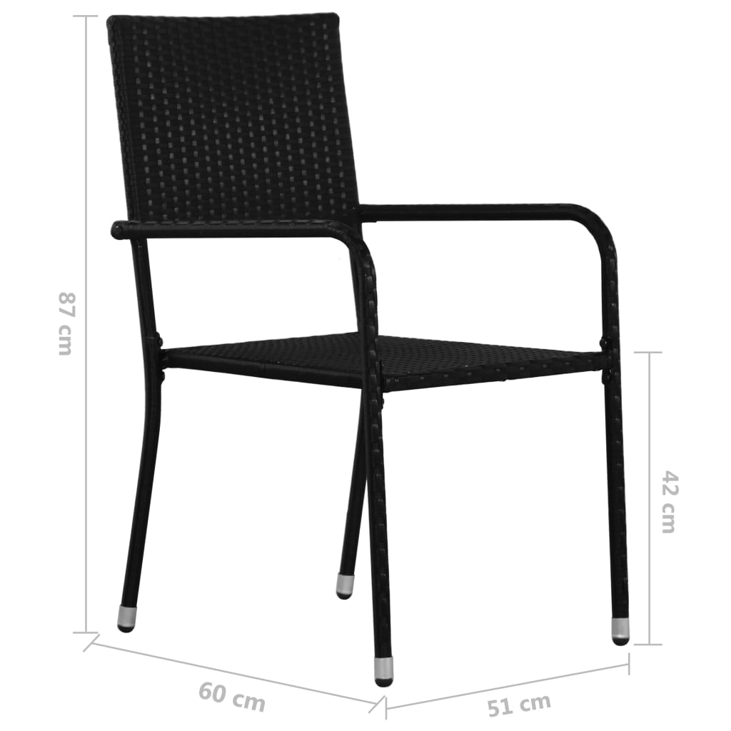 Chaise à dîner de jardin empilable lot de 2 noir résine tressée