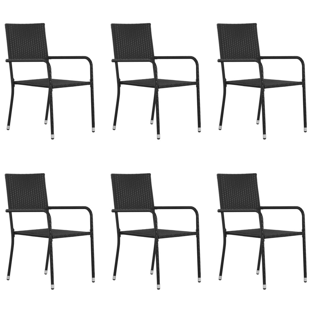 Chaise à dîner de jardin empilable lot de 6 noir résine tressée