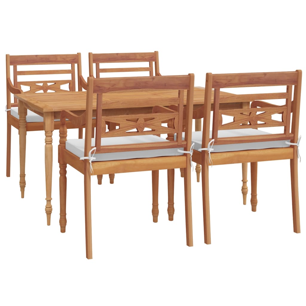 Ensemble à manger de jardin coussins 5 pcs Bois de teck massif