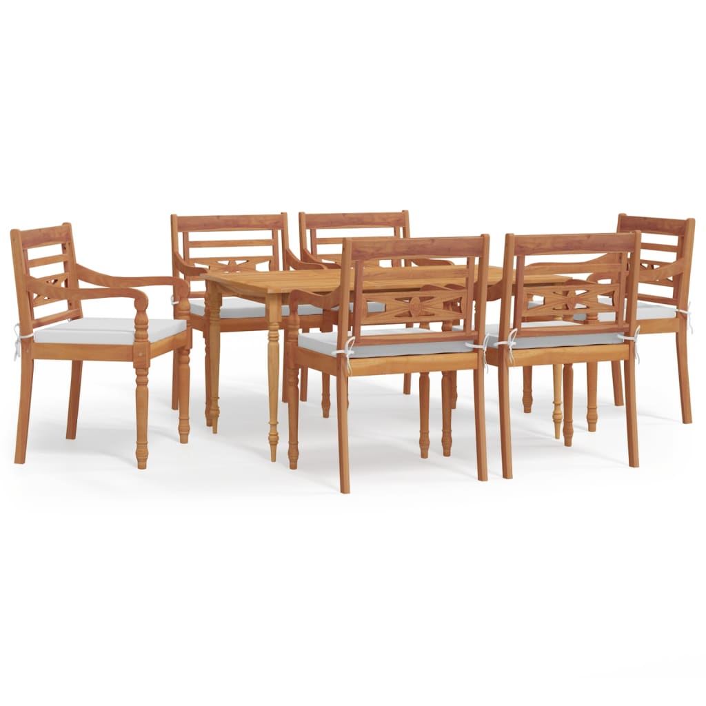 Ensemble à manger de jardin coussins 7pcs Bois de teck solide